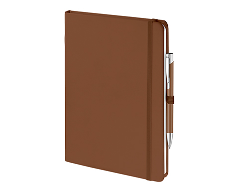 Emotion A5 Luxury Soft Feel Notebook & Pens With Pocket - Brown