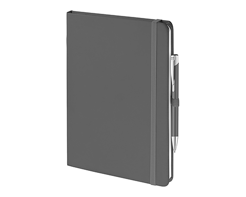 Emotion A5 Luxury Soft Feel Notebook & Pens With Pocket - Dark Grey
