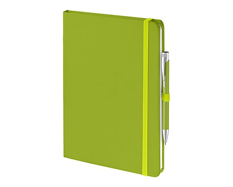 Emotion A5 Luxury Soft Feel Notebook & Pens With Pocket - Lime Green