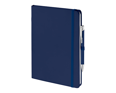 Emotion A5 Luxury Soft Feel Notebook & Pens With Pocket - Navy Blue