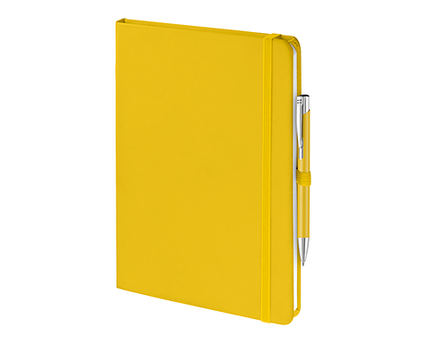 Emotion A5 Luxury Soft Feel Notebook & Pens With Pocket - Yellow