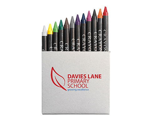 Branded Senior Twelve Piece Wax Crayon Sets - Grey