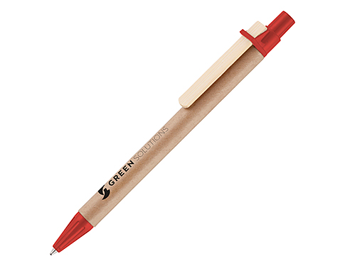 Grassington Recycled Wood Clip Card Pens - Red