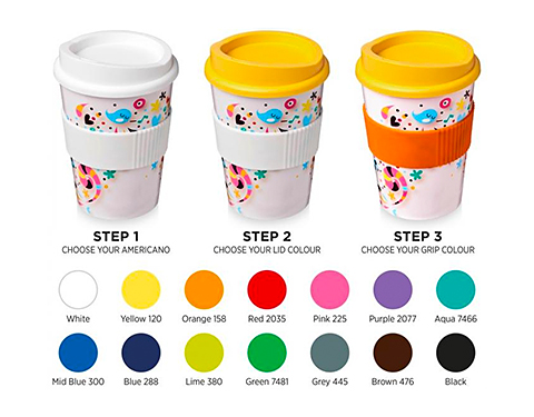 ColourBrite Americano Grip Medio 325ml Take Away Mugs - Mix & Match Options