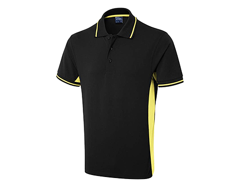 Uneek Exhibition Two Tone Polo Shirts - Black / Yellow