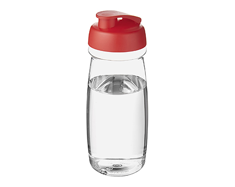 H20 Splash 600ml Flip Top Water Bottles - Clear / Red