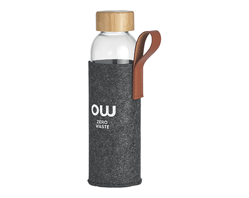Palermo Glass Drinking Bottle With RPET Polyester Pouch - Charcoal