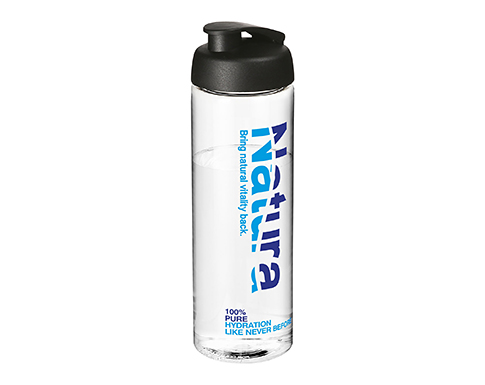 H20 Mist 850ml Flip Top Sports Bottles - Clear / Black