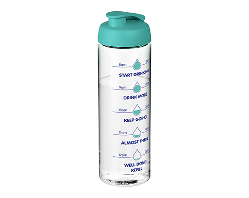 H20 Mist 850ml Flip Top Sports Bottles - Clear / Turquoise