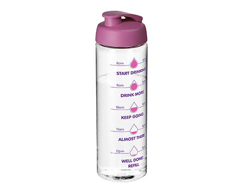 H20 Mist 850ml Flip Top Sports Bottles - Clear / Magenta