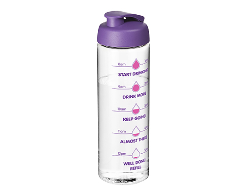 H20 Mist 850ml Flip Top Sports Bottles - Clear / Purple
