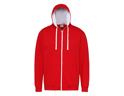 AWDis Varsity Zipped Hoodies - Fire Red / White