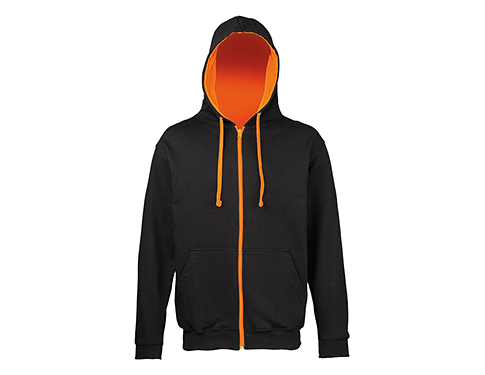 AWDis Varsity Zipped Hoodies - Black / Orange Crush