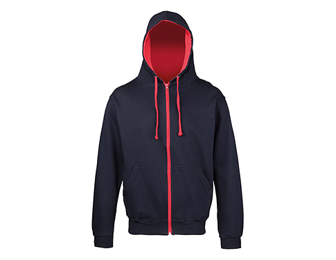 AWDis Varsity Zipped Hoodies - French Navy / Fire Red