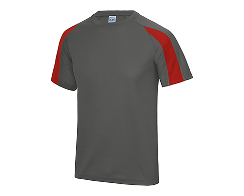 AWDis Contrast Performance T-Shirts - Charcoal / Red