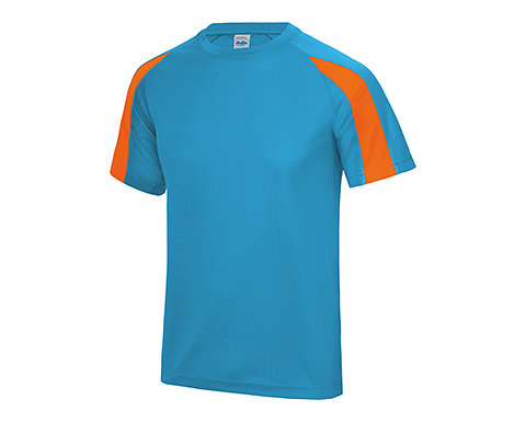 AWDis Contrast Performance T-Shirts - Sapphire Blue / Electric Orange