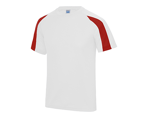 AWDis Contrast Performance Kids T-Shirts - White / Fire Red