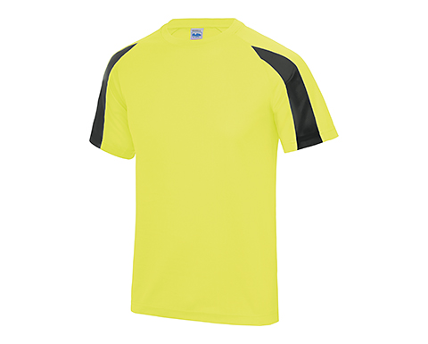 AWDis Contrast Performance Kids T-Shirts - Electric Yellow / Black