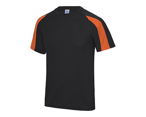 AWDis Contrast Performance Kids T-Shirts - Black / Electric Orange