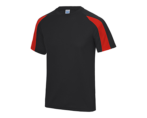 AWDis Contrast Performance Kids T-Shirts - Black / Fire Red