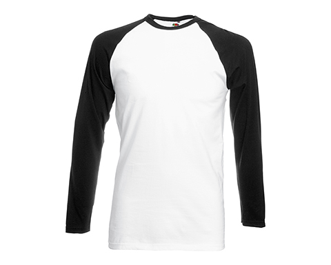 Fruit Of The Loom Long Sleeved Baseball T-Shirts - Black / White
