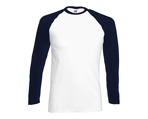 Fruit Of The Loom Long Sleeved Baseball T-Shirts - Deep Navy / White