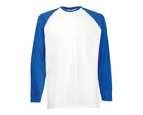 Fruit Of The Loom Long Sleeved Baseball T-Shirts - Royal Blue / White