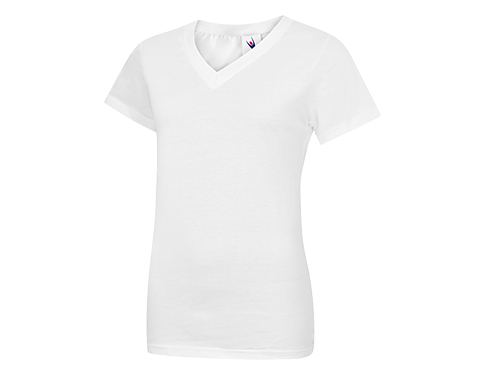 Uneek Classic Ladies V-Neck T-Shirts - White
