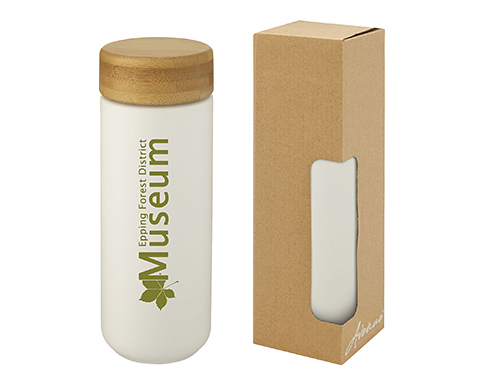 Cotsworld 300ml Double Wall Ceramic Tumblers With Bamboo Lid - White