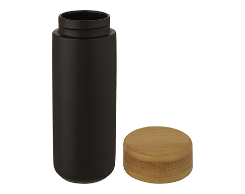 Cotsworld 300ml Double Wall Ceramic Tumblers With Bamboo Lid - Black