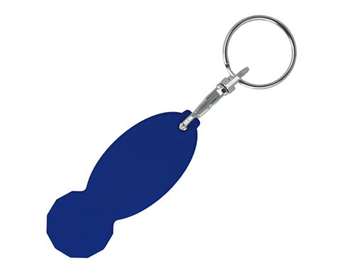 Promotional Oval Recycled Trolley Stick Keyrings - Blue