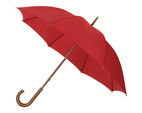 Impliva Buxton Woodstick Recycled PET Walking Umbrellas - Red